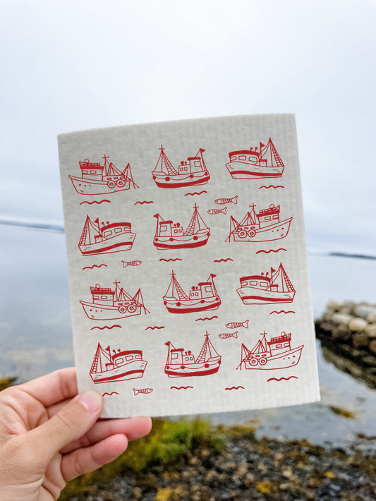 Fishing Boats Swedish Dishcloth